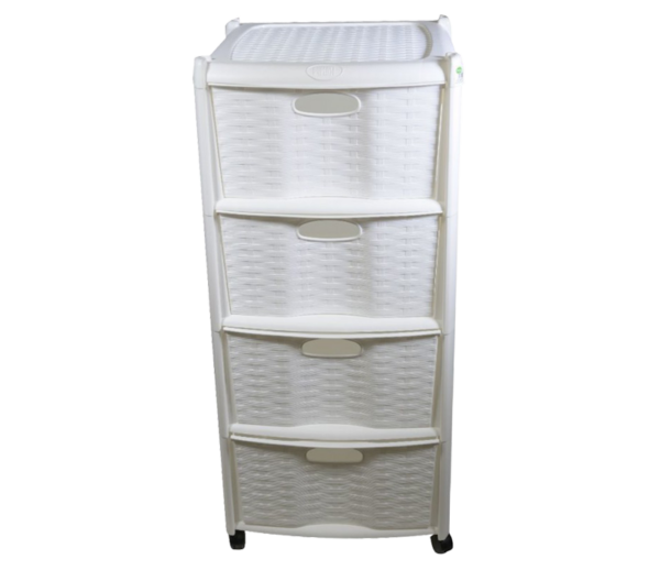 CASSETTIERA RATTAN 4 CASSETTI CON RUOTE BIANCO